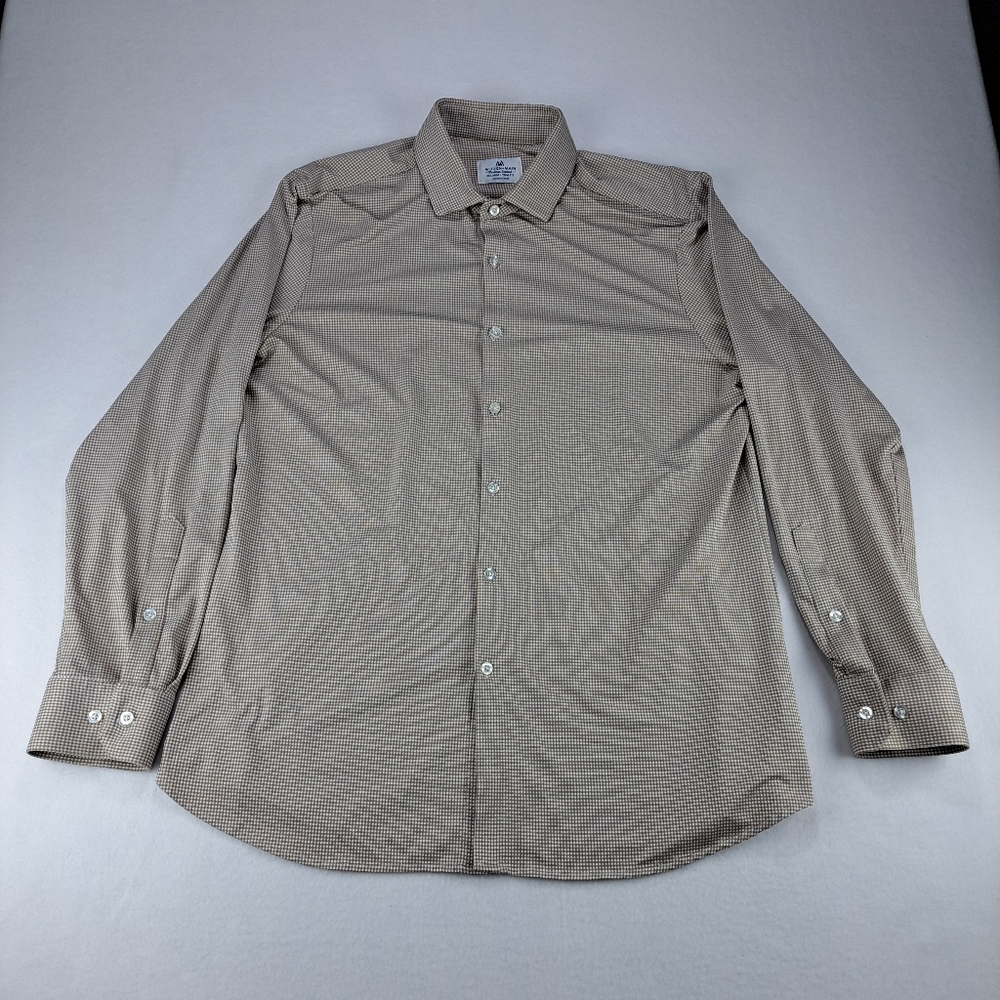 Mizzen+Main Trim Fit Brown‎ White Checkered Stretch Button Shirt Mens XX-Large